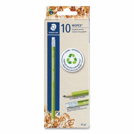 STAEDTLER Wopex Extruded Pencil, HB #2, Black Lead, Green Barrel, 10PK 182 C10A6